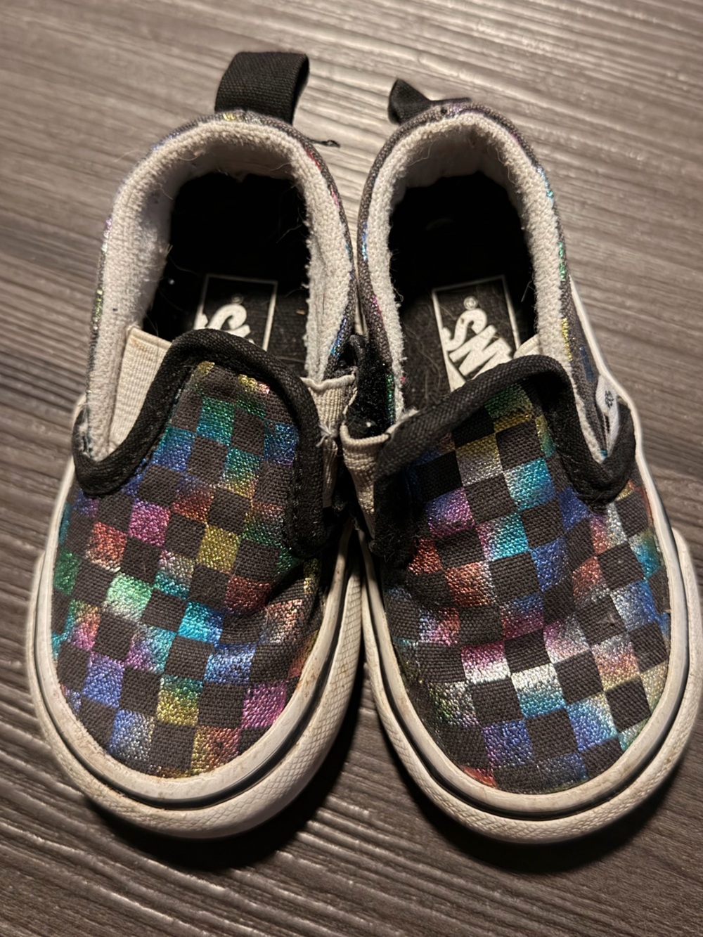 Vans Rainbow Check Slip-On Shoes - Black Multi Baby Toddler size 4